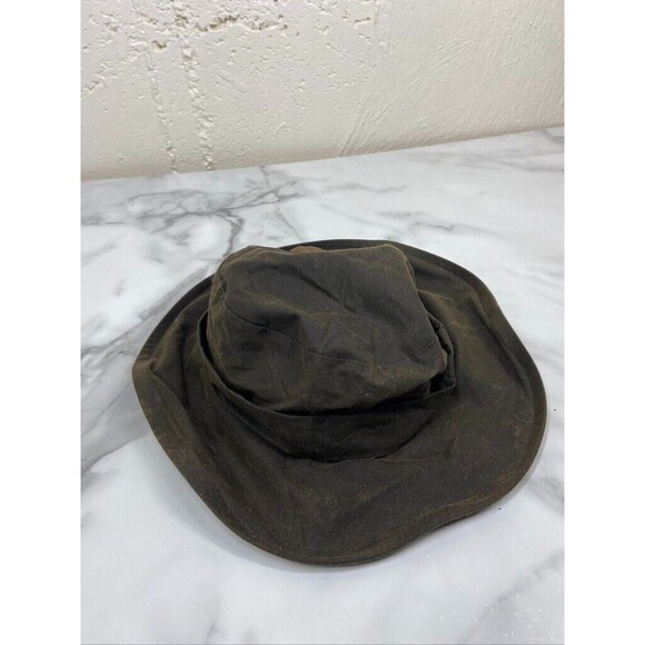 BARBOUR WOMENS WAXED COTTON BROWN LARGE W/ FLOWER HAT - Picture 3 of 5